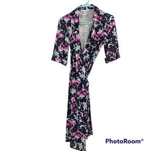 Vintage Diane Von Furstenberg Dress Pink Blue Jessica Floral Wrap Silk Size 4